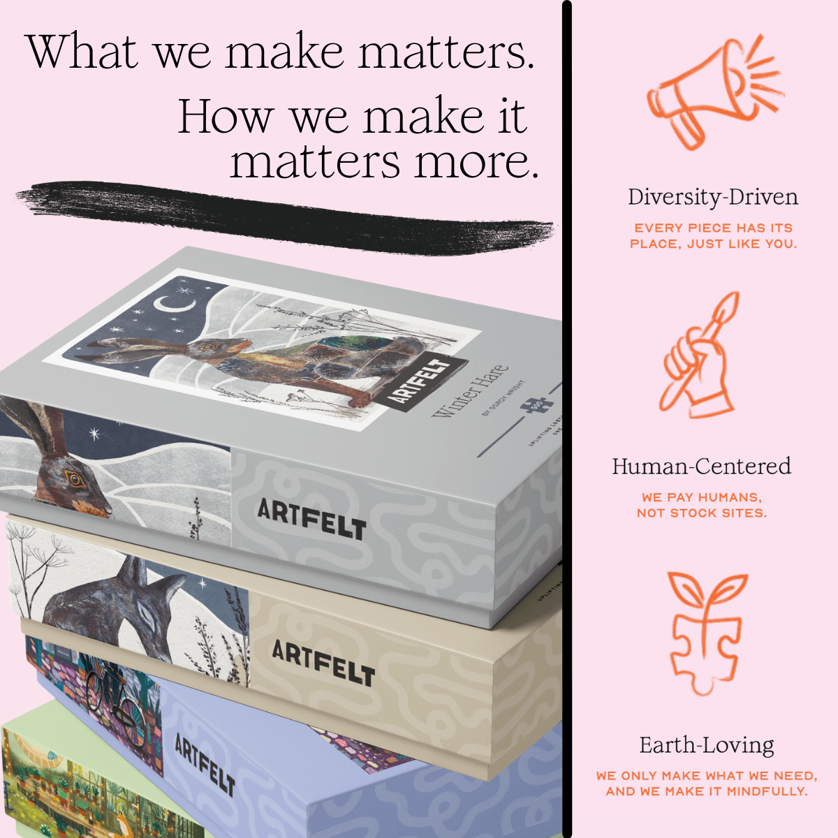 Stack of jigsaw puzzles with product features