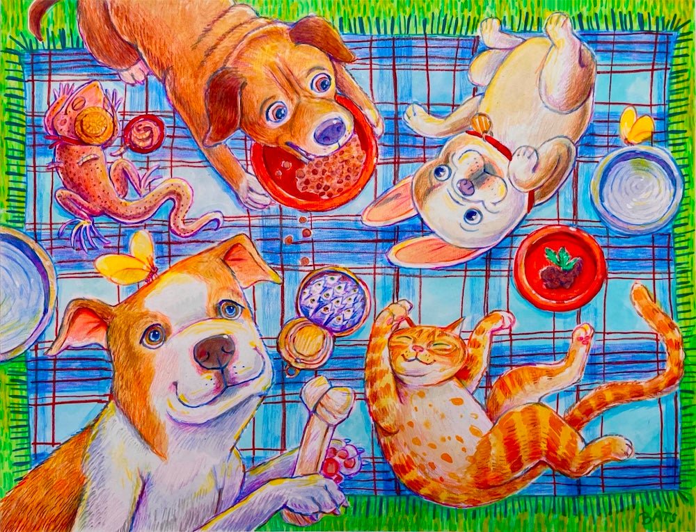 Picnic Pets jigsaw puzzle artwork by illustrator bats langley